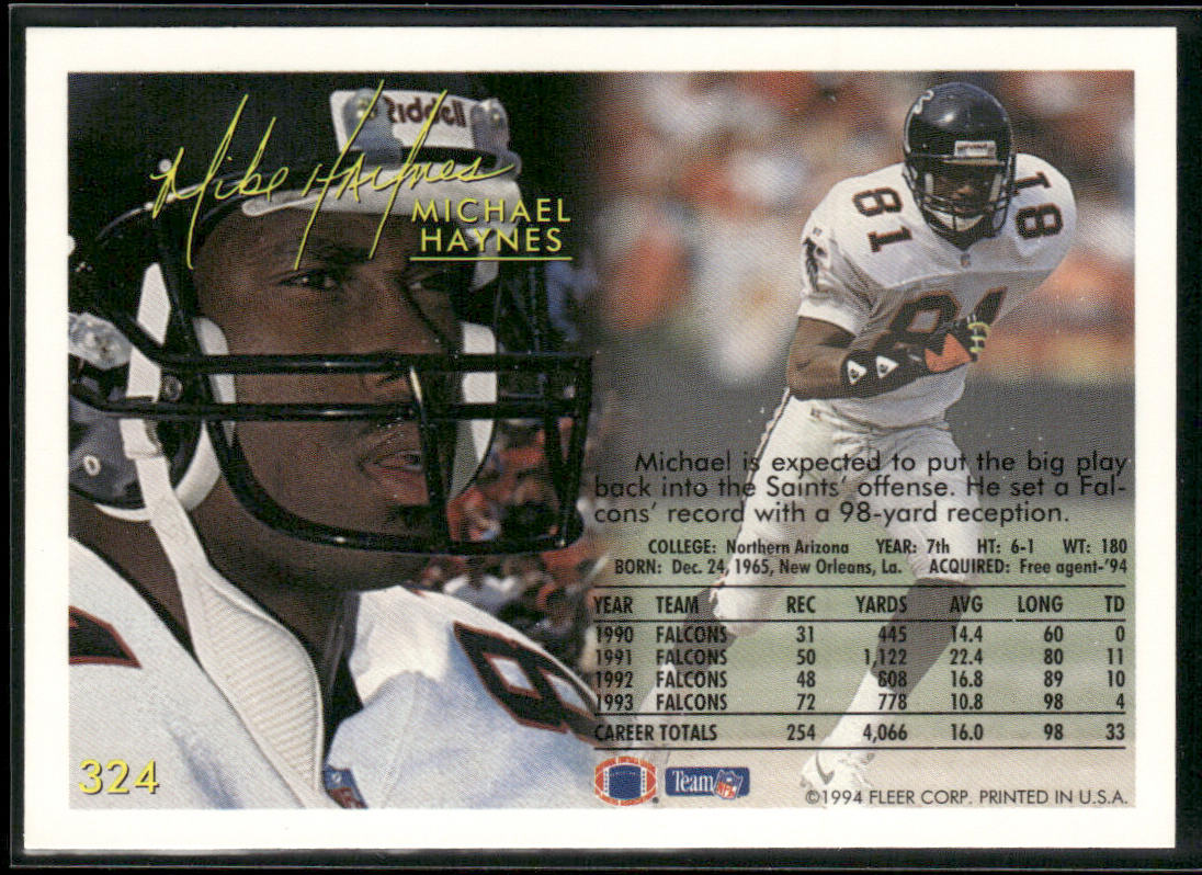 Michael Haynes 1994 Fleer #324 New Orleans Saints