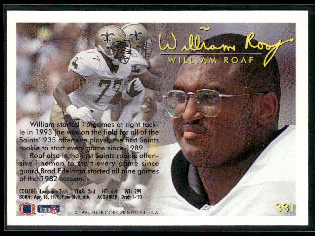 William Roaf 1994 Fleer #331 New Orleans Saints