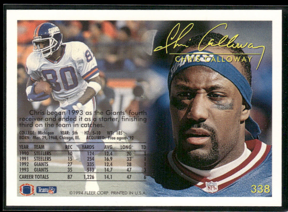 Chris Calloway 1994 Fleer #338 New York Giants