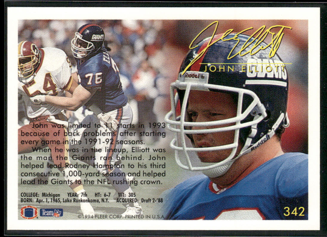 John Elliott 1994 Fleer #342 New York Giants