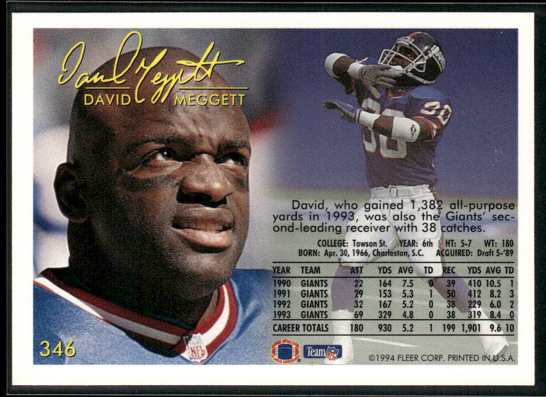 Dave Meggett 1994 Fleer #346 New York Giants