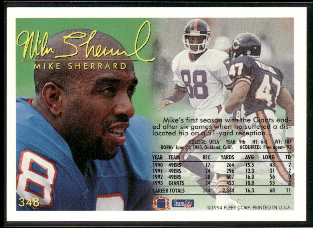 Mike Sherrard 1994 Fleer #348 New York Giants