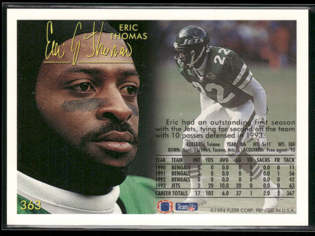 Eric Thomas 1994 Fleer #363 New York Jets