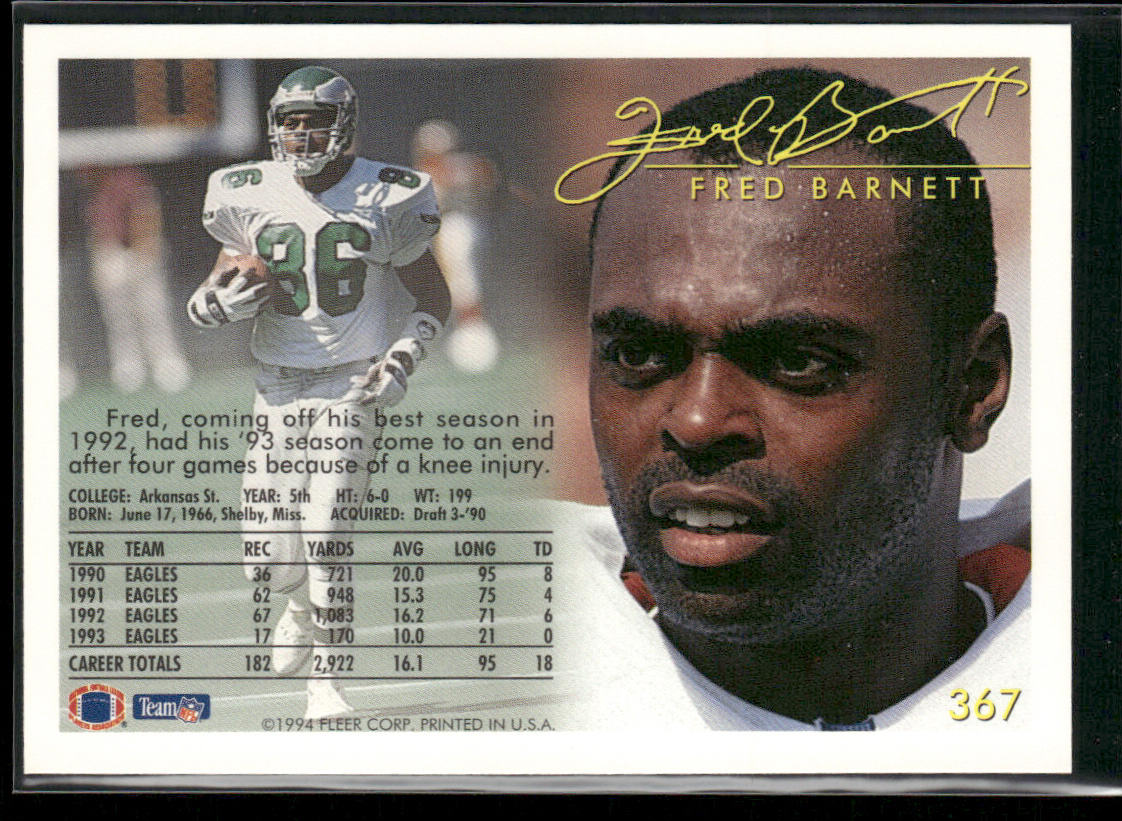Fred Barnett 1994 Fleer #367 Philadelphia Eagles