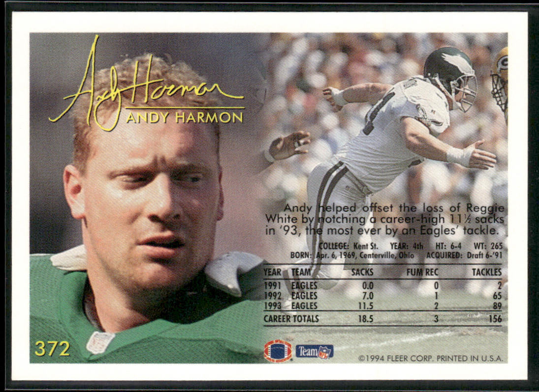 Andy Harmon 1994 Fleer #372 Philadelphia Eagles