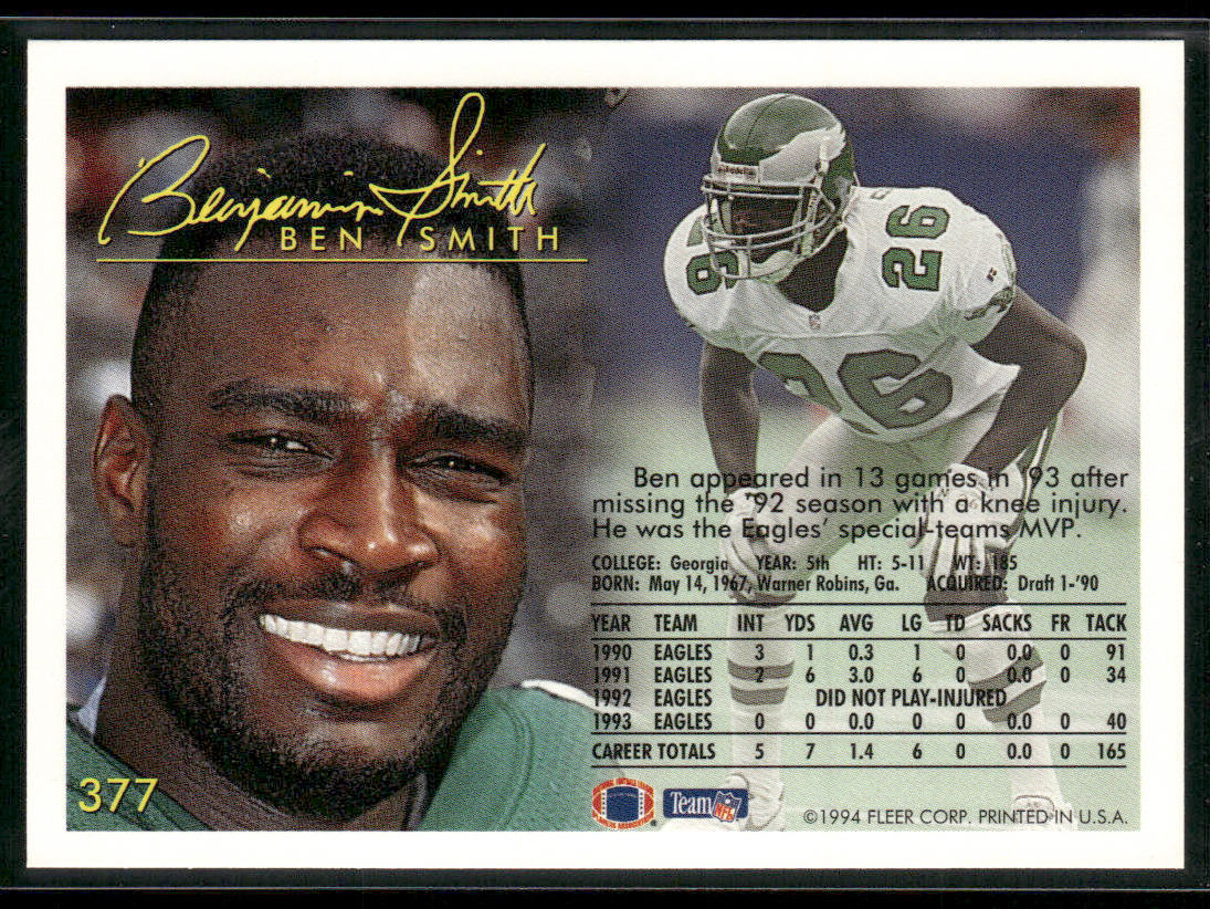 Ben Smith 1994 Fleer #377 Denver Broncos