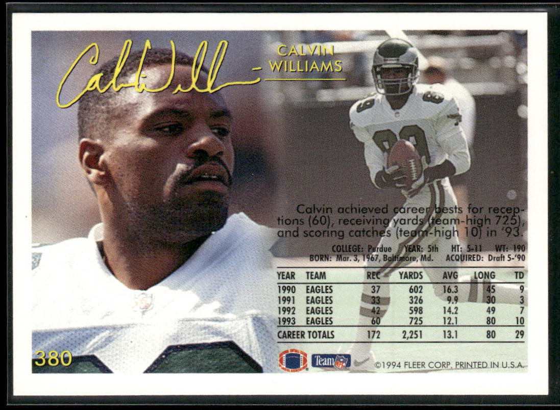 Calvin Williams 1994 Fleer #380 Philadelphia Eagles