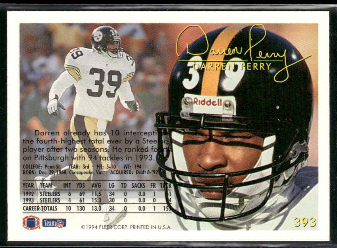 Darren Perry 1994 Fleer #393 Pittsburgh Steelers