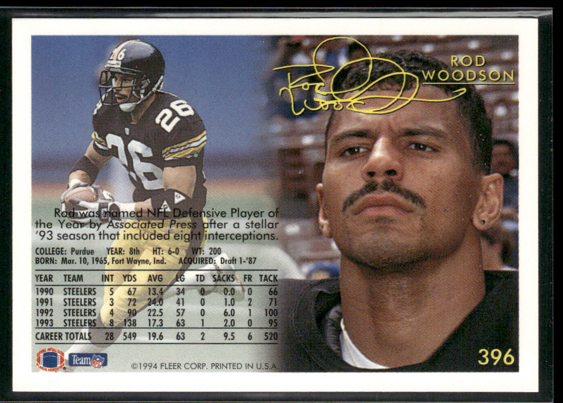Rod Woodson 1994 Fleer #396 Pittsburgh Steelers