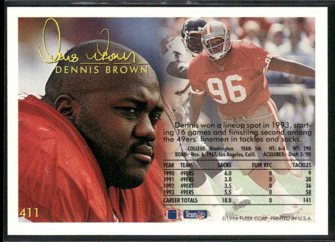 Dennis Brown 1994 Fleer #411 San Francisco 49ers