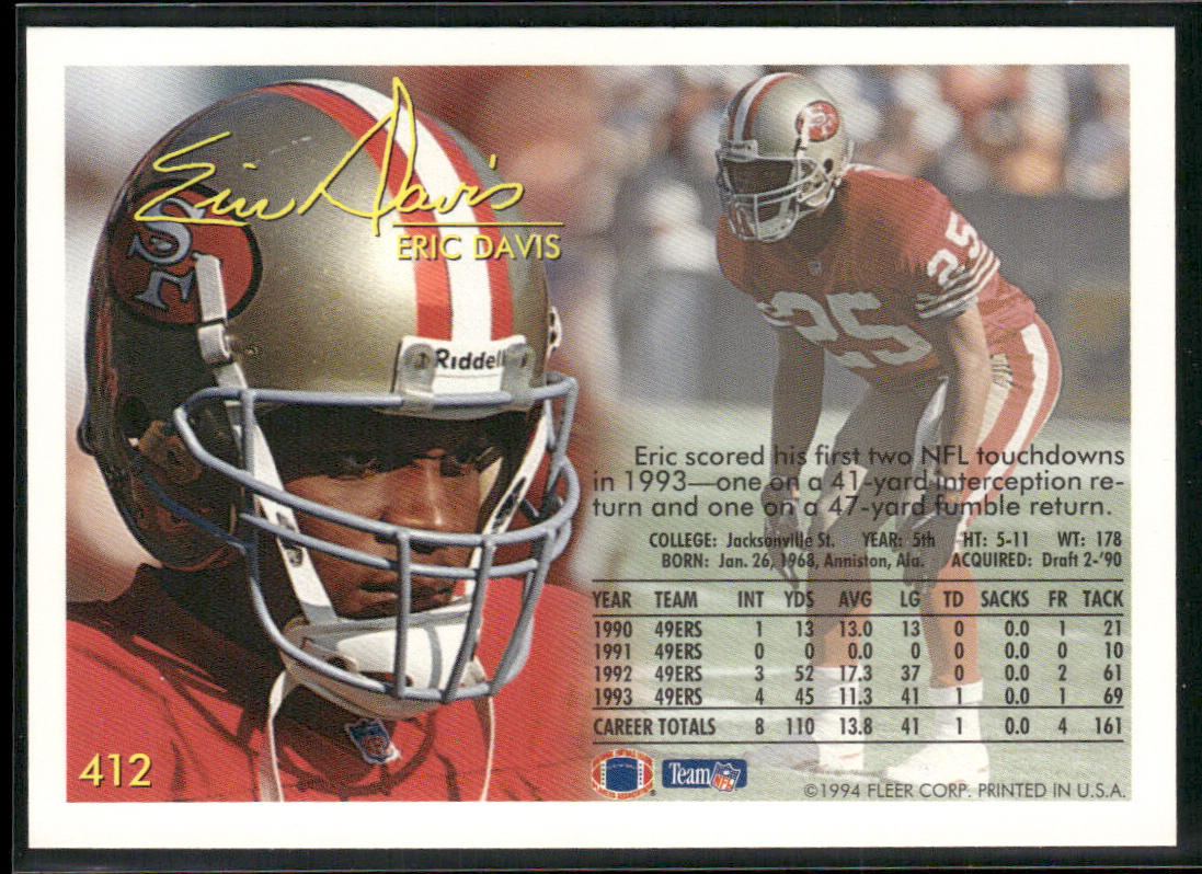 Eric Davis 1994 Fleer #412 San Francisco 49ers