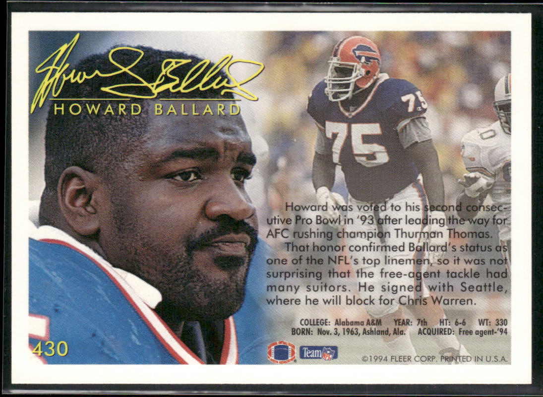 Howard Ballard 1994 Fleer #430 Seattle Seahawks