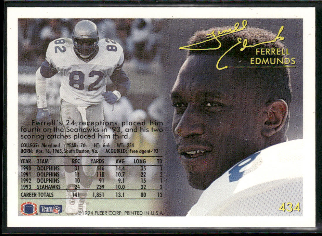 Ferrell Edmunds 1994 Fleer #434 Seattle Seahawks