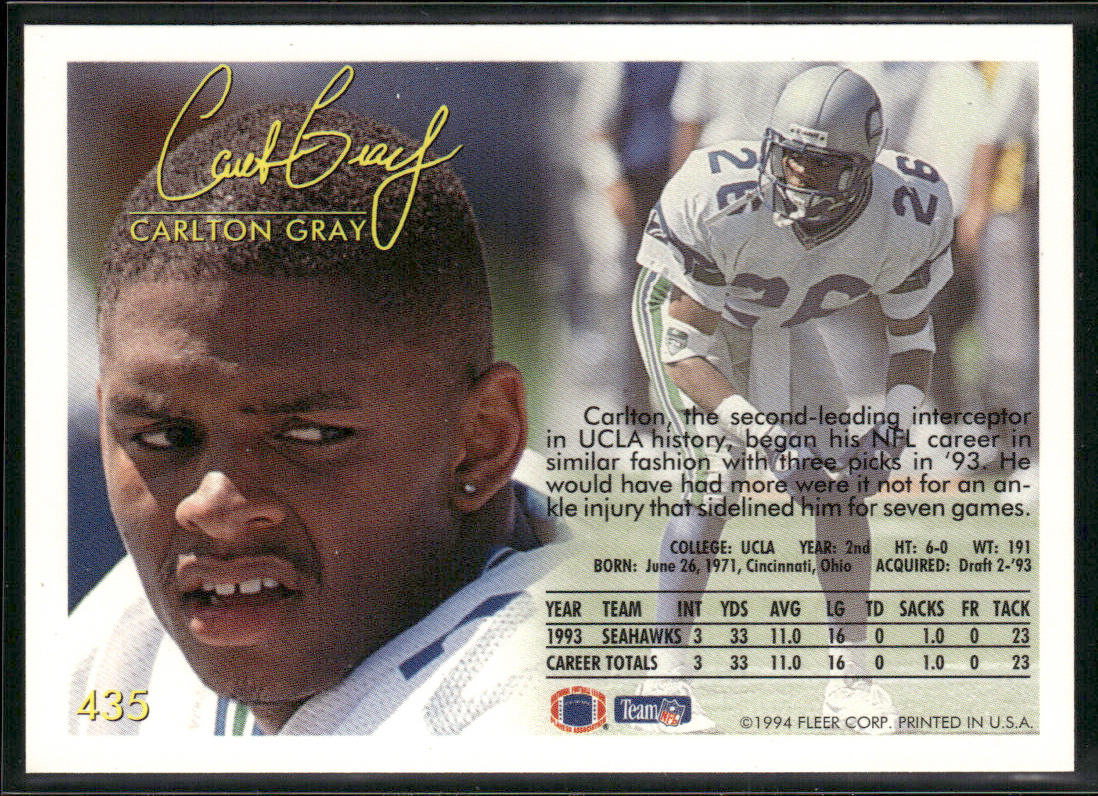 Carlton Gray 1994 Fleer #435 Seattle Seahawks