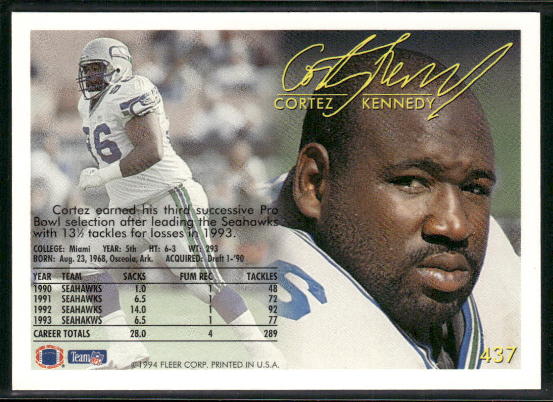 Cortez Kennedy 1994 Fleer #437 Seattle Seahawks