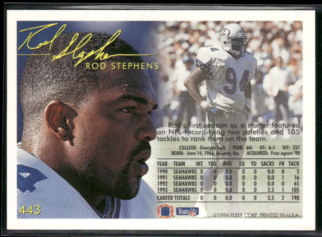Rod Stephens 1994 Fleer #443 Seattle Seahawks