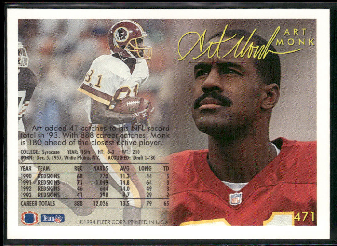 Art Monk 1994 Fleer #471 Washington Redskins