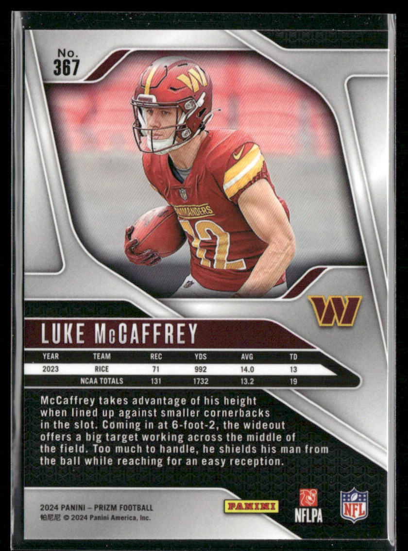 Luke McCaffrey 2024 Panini Prizm #367 RC Washington Commanders