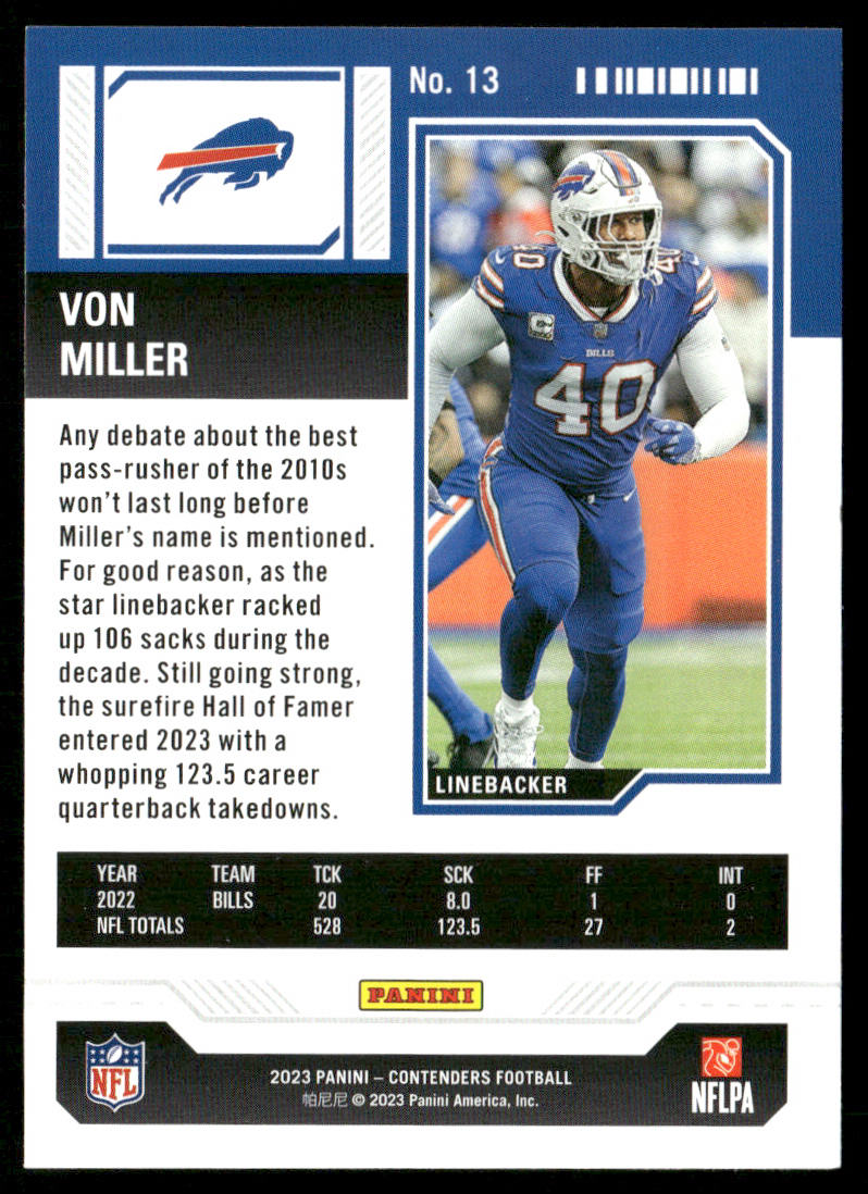 Von Miller 2023 Panini Contenders Season Ticket Retail #13 Buffalo Bills