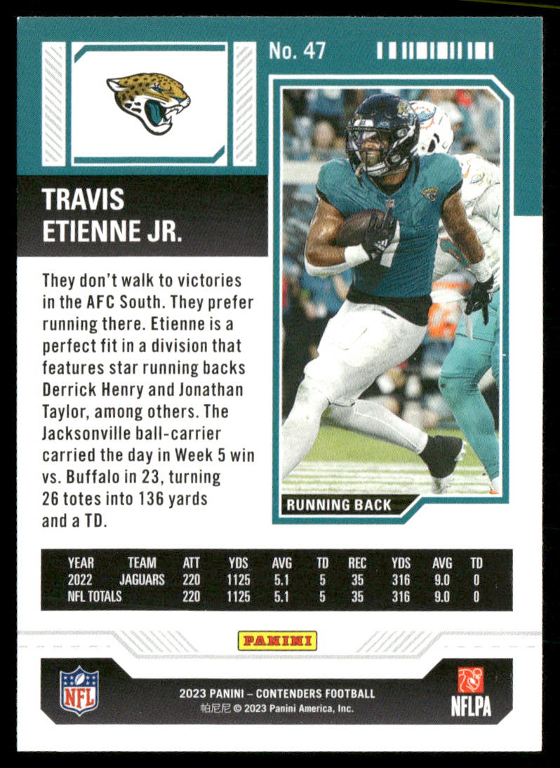 Travis Etienne Jr. 2023 Panini Contenders Season Ticket Retail #47 Jaguars