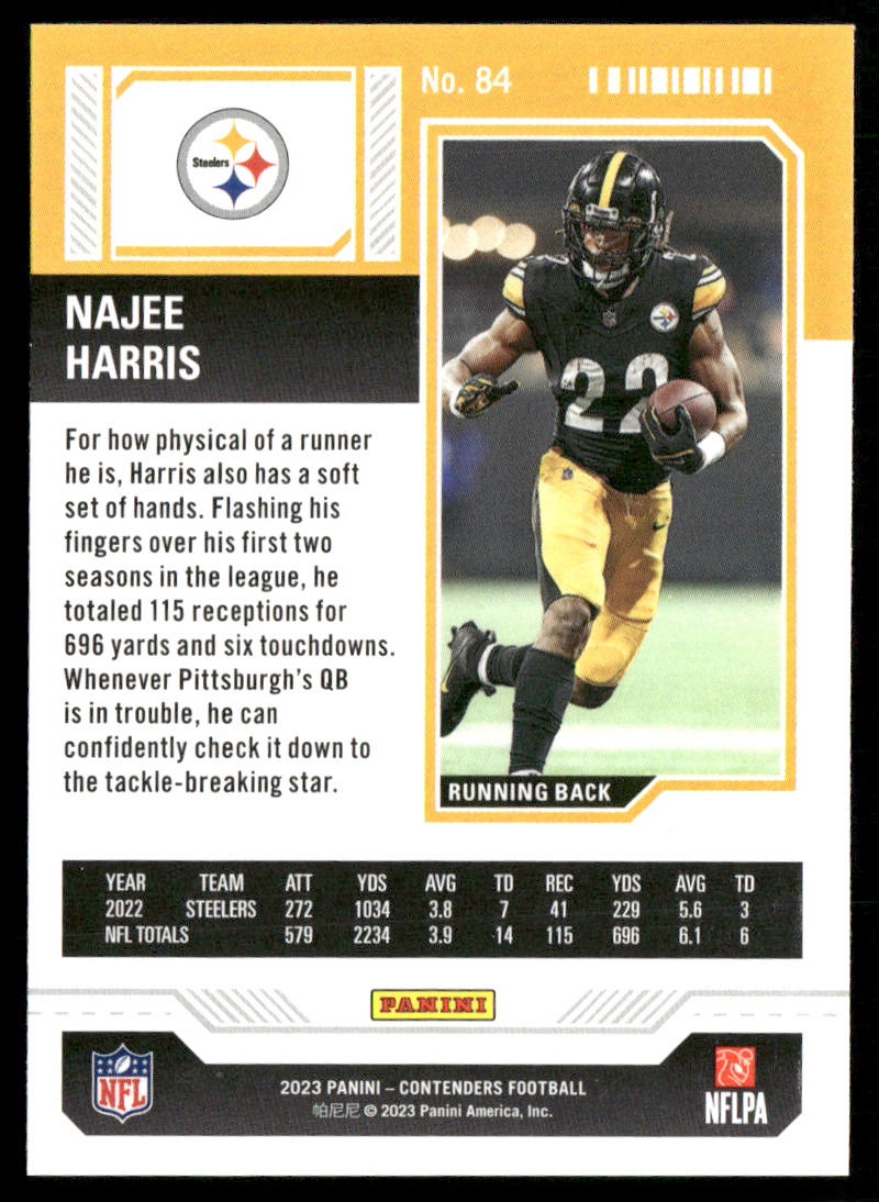 Najee Harris 2023 Panini Contenders Season Ticket Retail #84 Pittsburgh Steelers