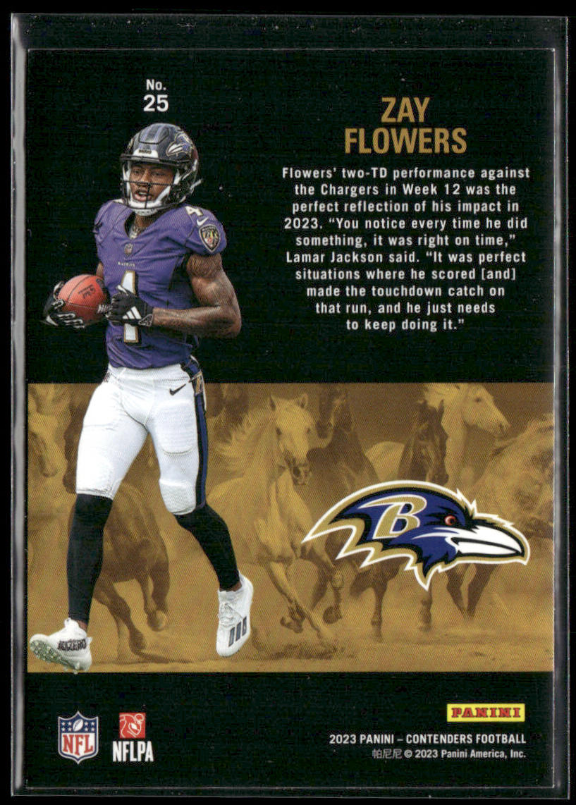 Zay Flowers 2023 Panini Contenders Rookie Stallions #25 Baltimore Ravens