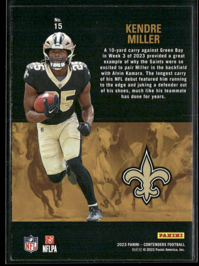 Kendre Miller 2023 Panini Contenders Rookie Stallions #15 New Orleans Saints