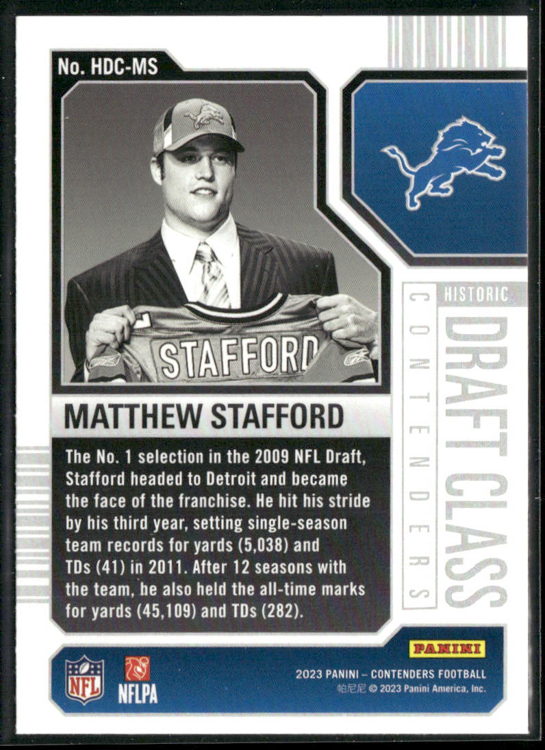 Matthew Stafford 2023 Panini Contenders Historic Draft Class Contenders #HDC-MS