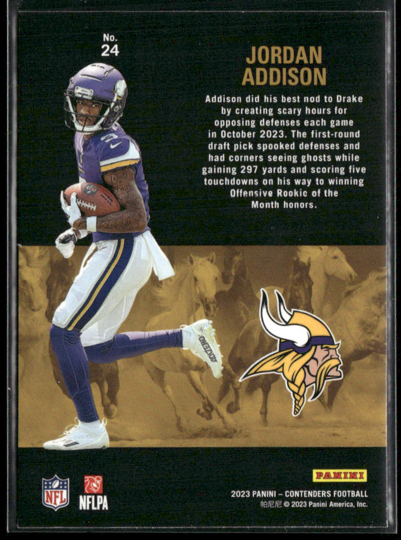 Jordan Addison 2023 Panini Contenders Rookie Stallions #24 Minnesota Vikings