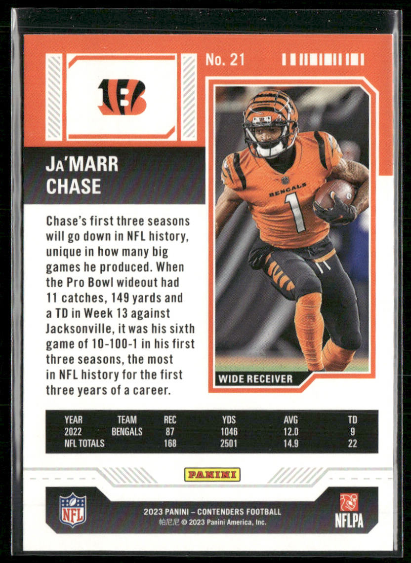 Ja'Marr Chase 2023 Panini Contenders Game Ticket Red #21 Cincinnati Bengals