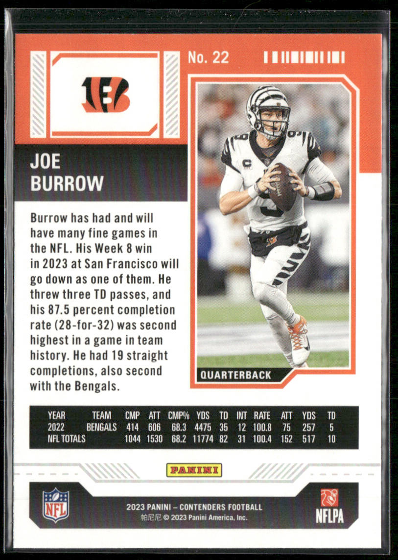 Joe Burrow 2023 Panini Contenders Game Ticket Red #22 Cincinnati Bengals