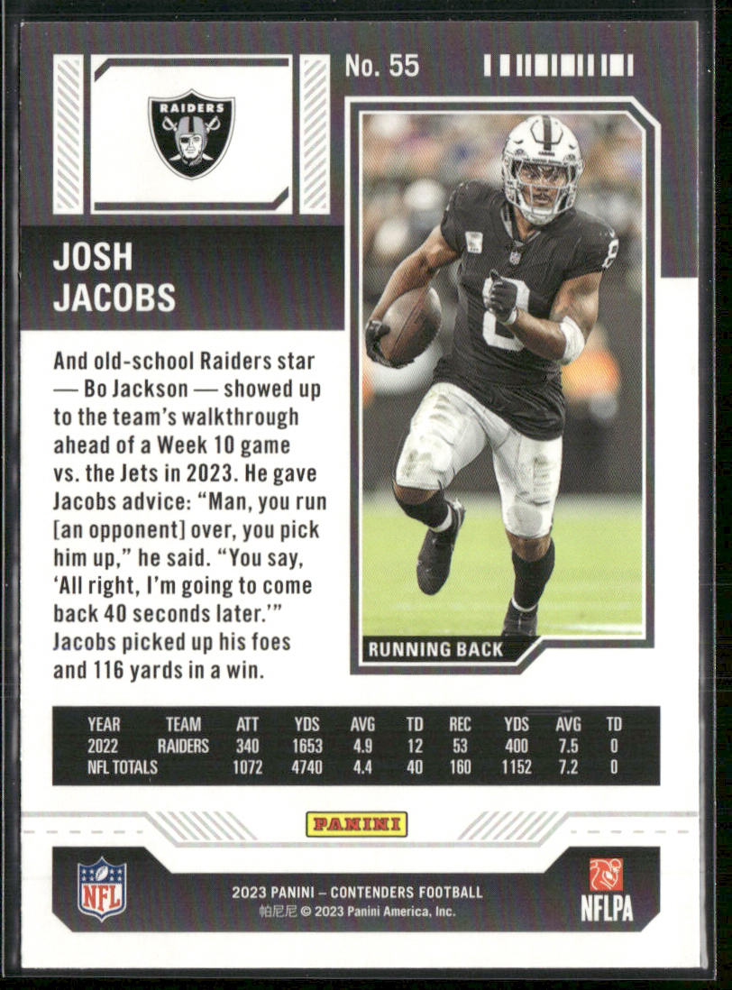 Josh Jacobs 2023 Panini Contenders Game Ticket Red #55 Las Vegas Raiders