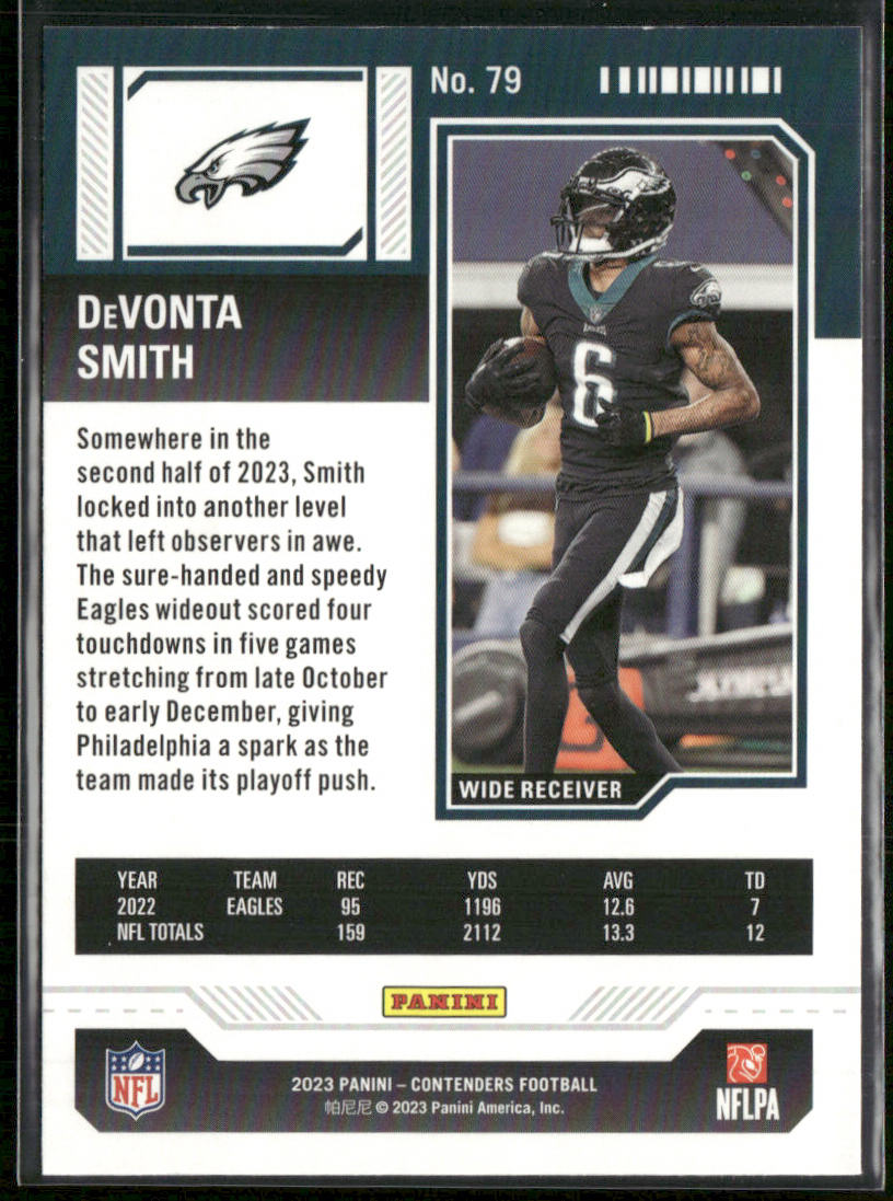 DeVonta Smith 2023 Panini Contenders Game Ticket Red #79 Philadelphia Eagles