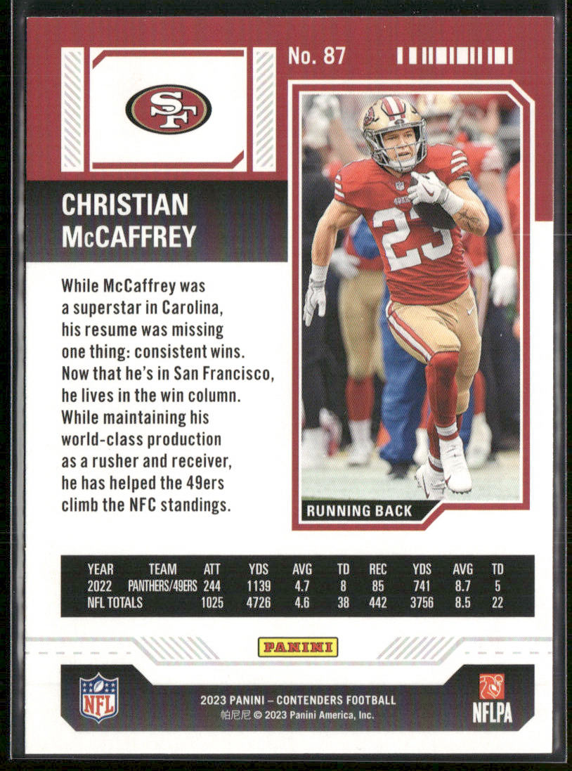 Christian McCaffrey 2023 Panini Contenders Game Ticket Red #87 49ers