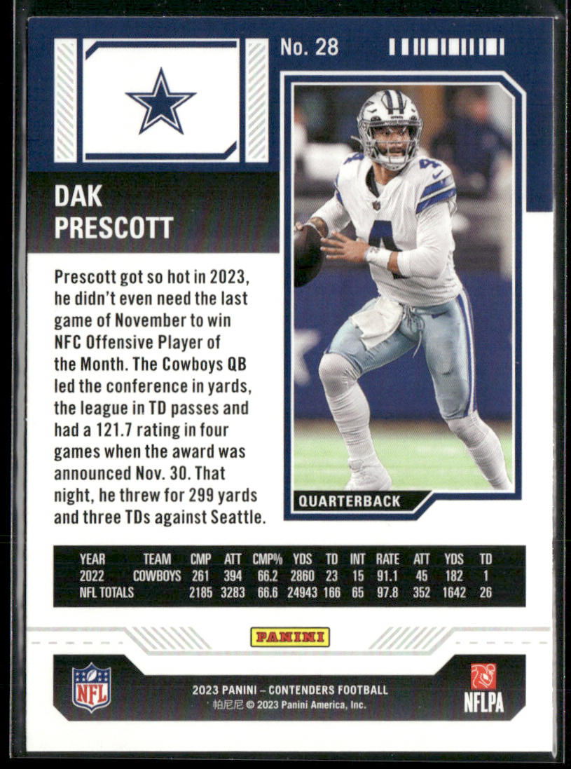 Dak Prescott 2023 Panini Contenders Game Ticket Bronze #28 Dallas Cowboys