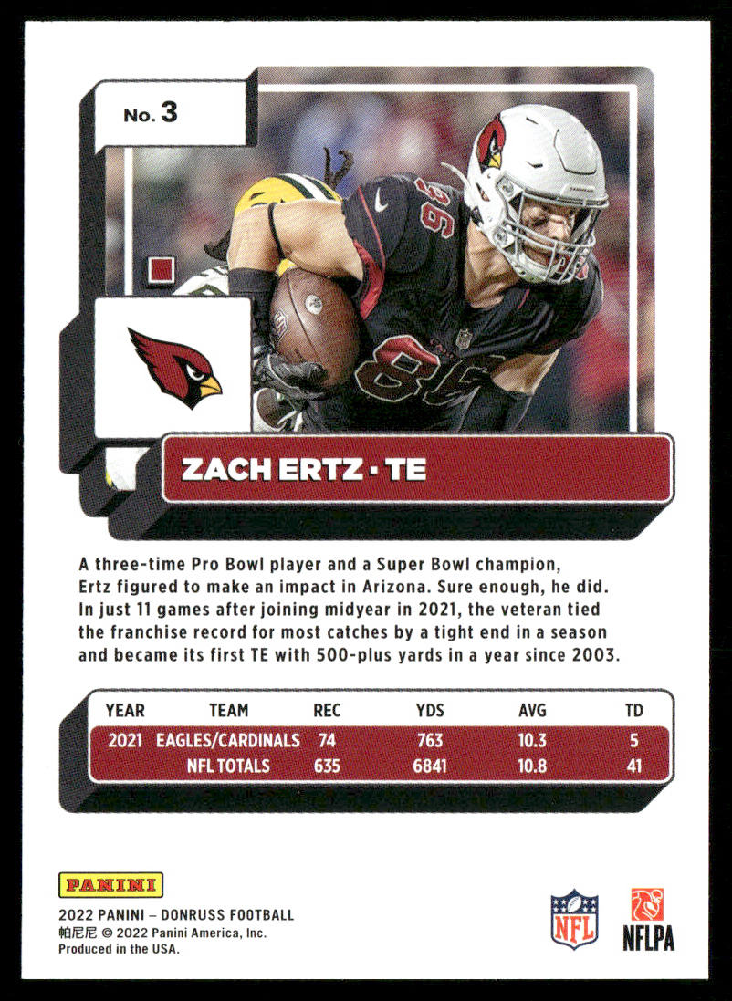 Zach Ertz 2022 Donruss #3 Arizona Cardinals