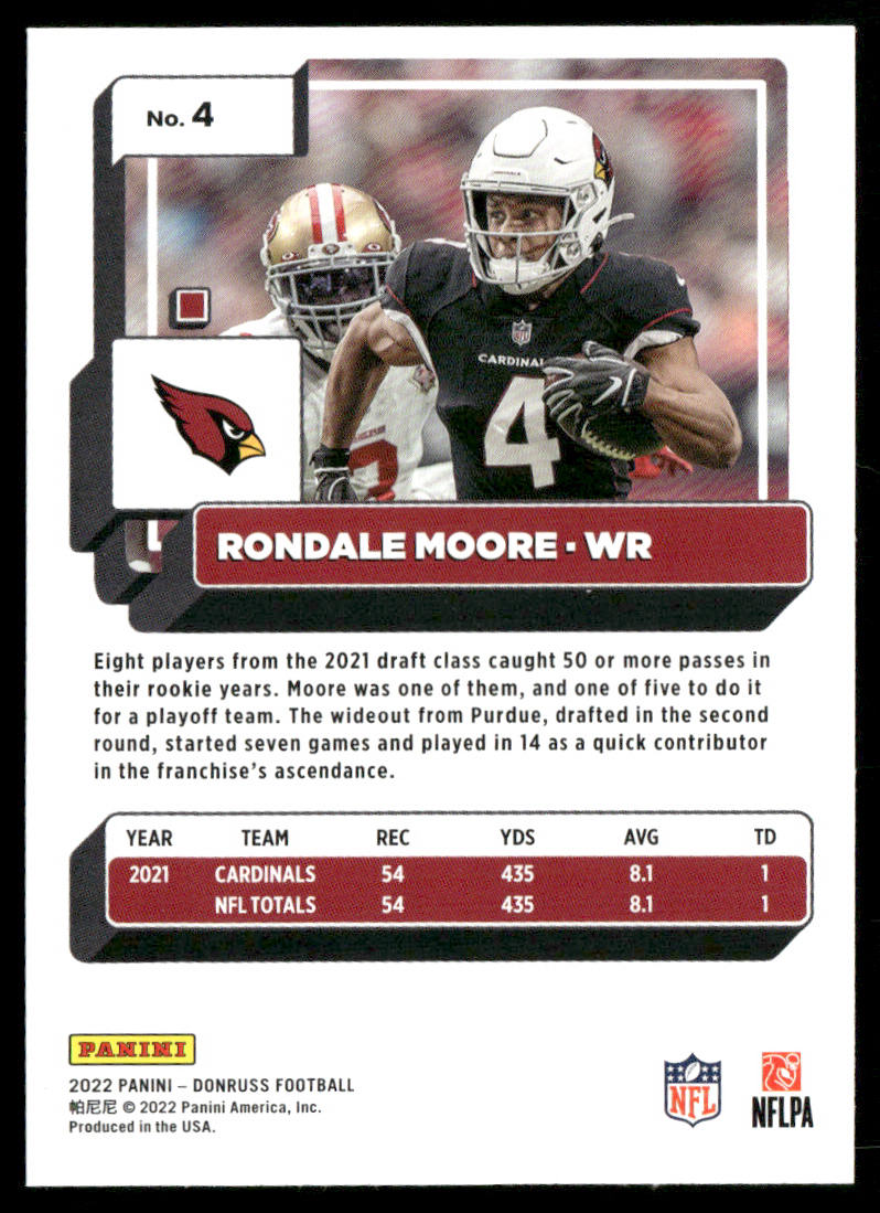 Rondale Moore 2022 Donruss #4 Arizona Cardinals