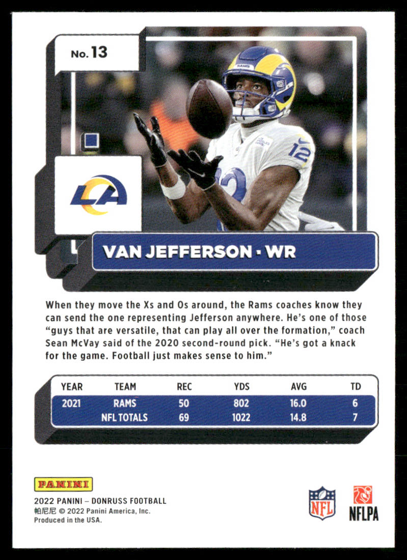 Van Jefferson 2022 Donruss #13 Los Angeles Rams