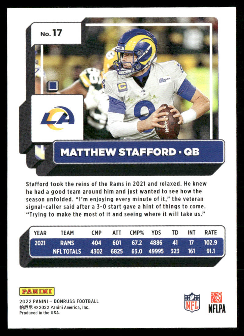 Matthew Stafford 2022 Donruss #17 Los Angeles Rams