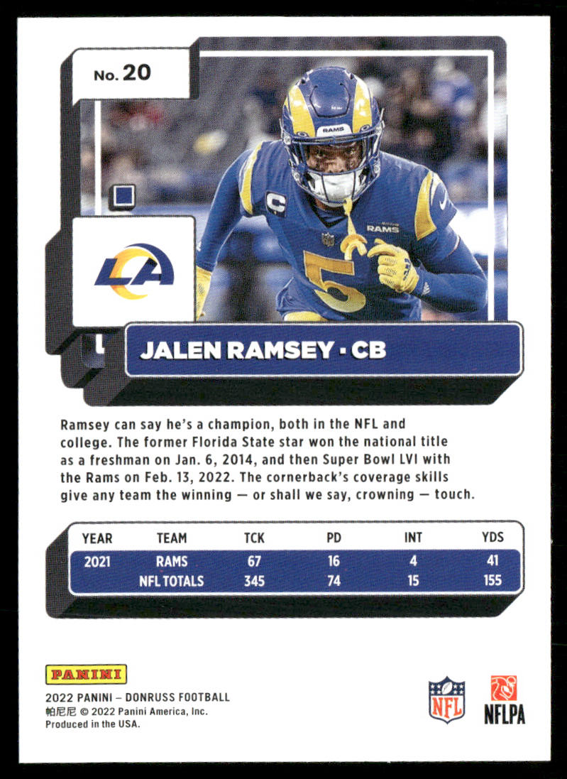 Jalen Ramsey 2022 Donruss #20 Los Angeles Rams