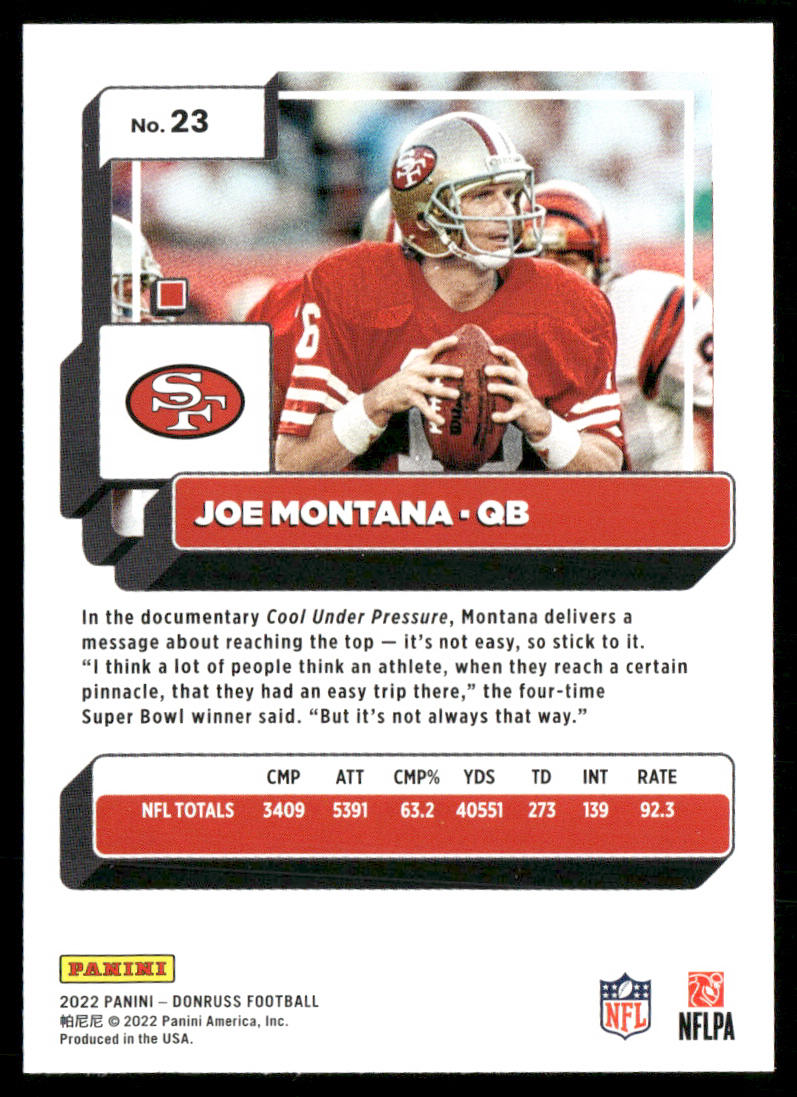 Joe Montana 2022 Donruss #23 San Francisco 49ers