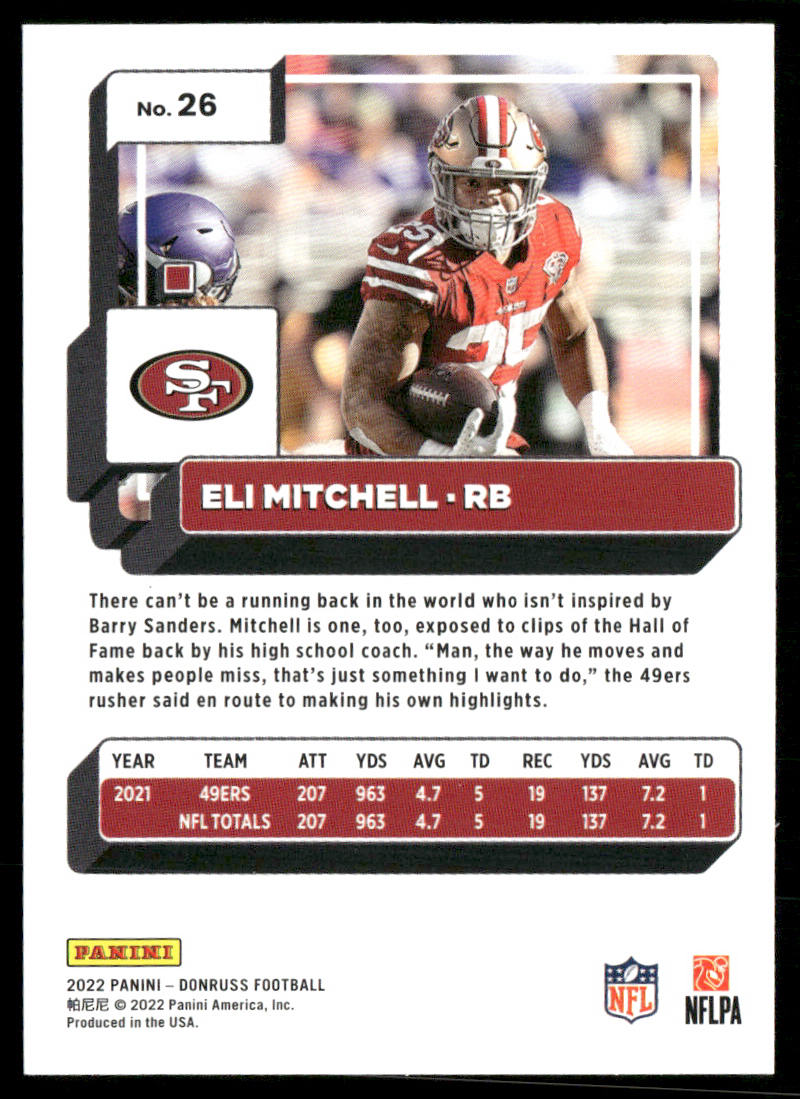 Eli Mitchell 2022 Donruss #26 San Francisco 49ers