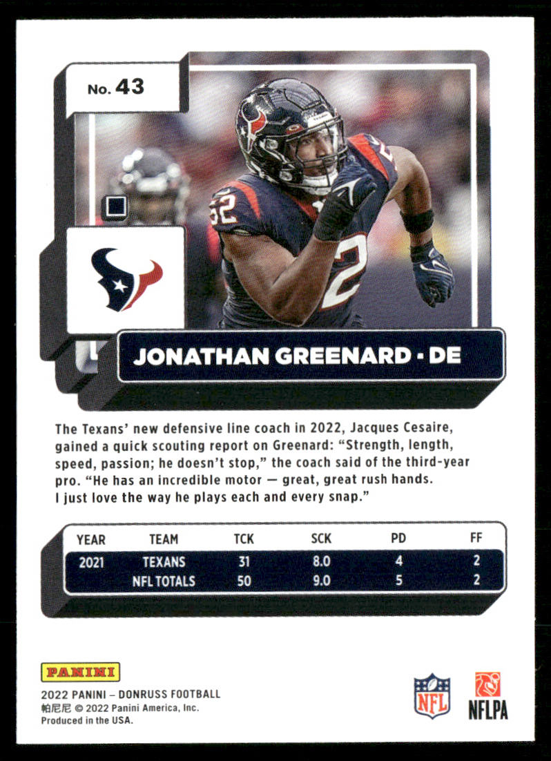 Jonathan Greenard 2022 Donruss #43 Houston Texans