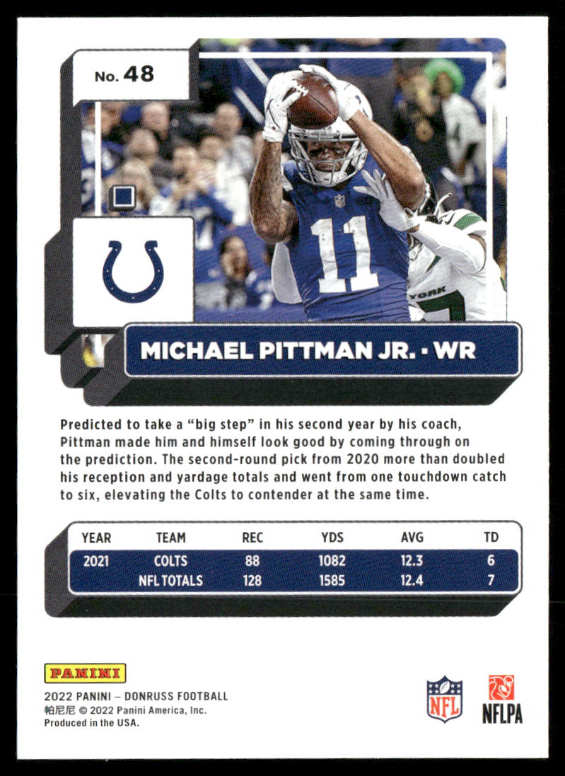 Michael Pittman Jr. 2022 Donruss #48 Indianapolis Colts