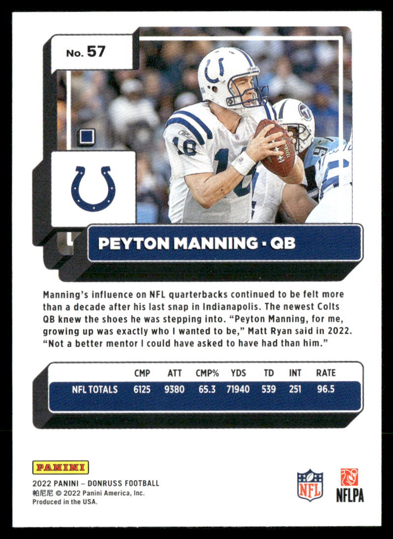 Peyton Manning 2022 Donruss #57 Indianapolis Colts