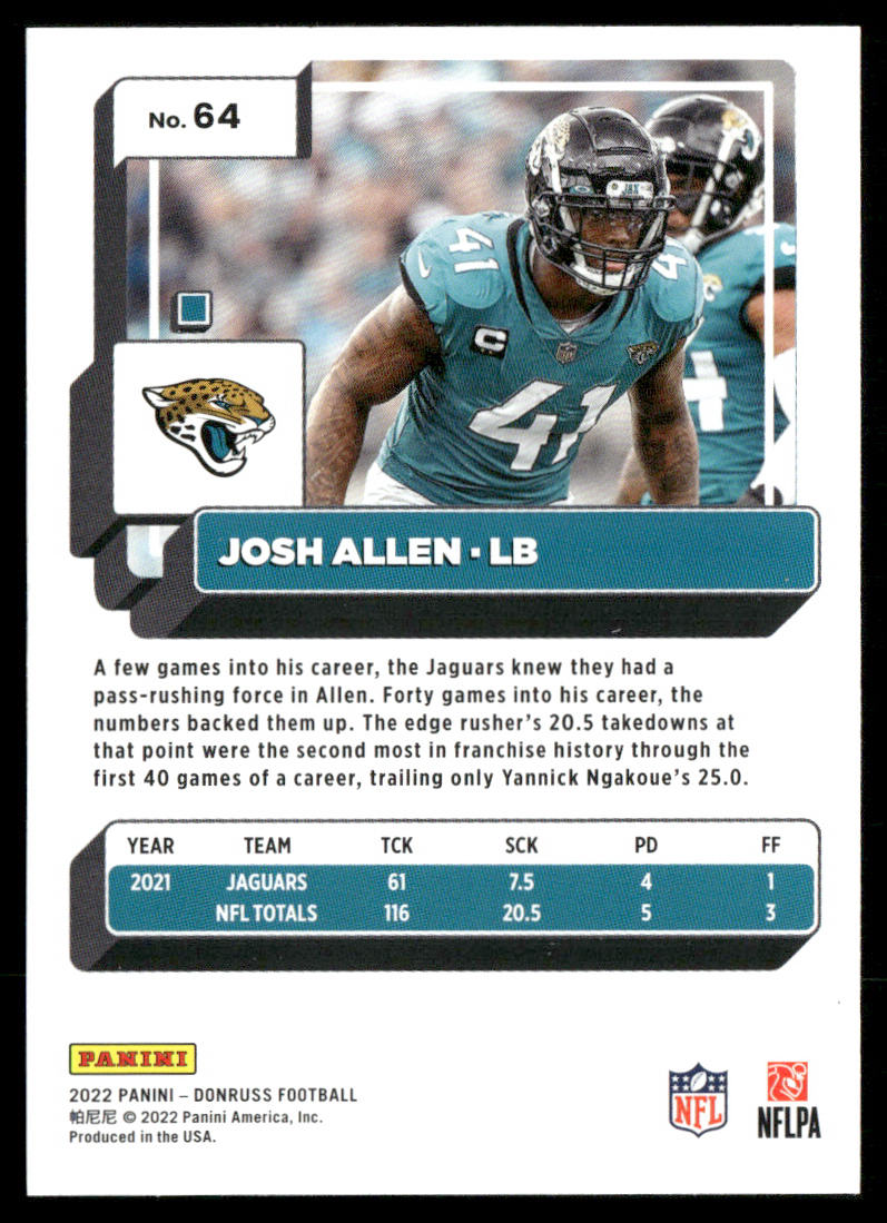 Josh Allen 2022 Donruss #64 Jacksonville Jaguars