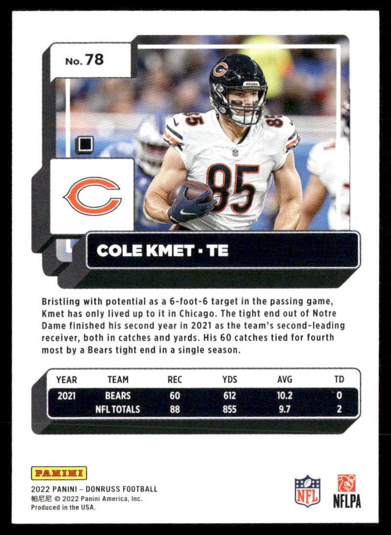 Cole Kmet 2022 Donruss #78 Chicago Bears