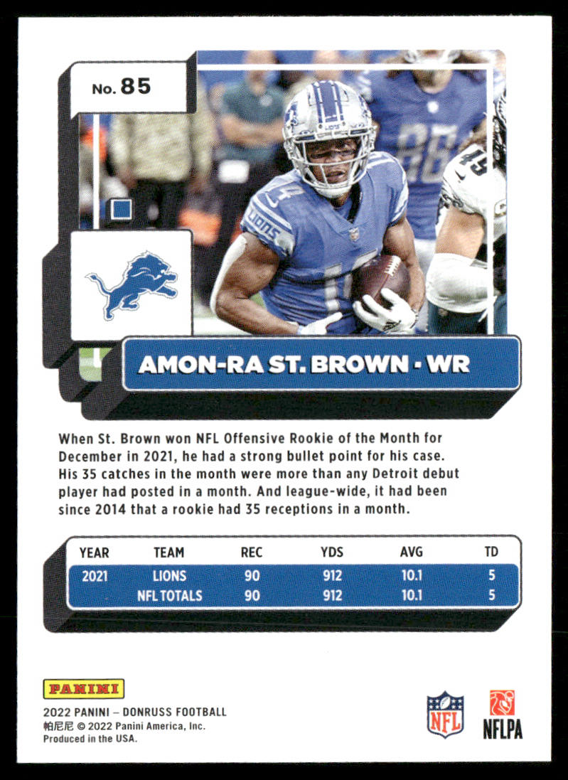 Amon-Ra St. Brown 2022 Donruss #85 Detroit Lions