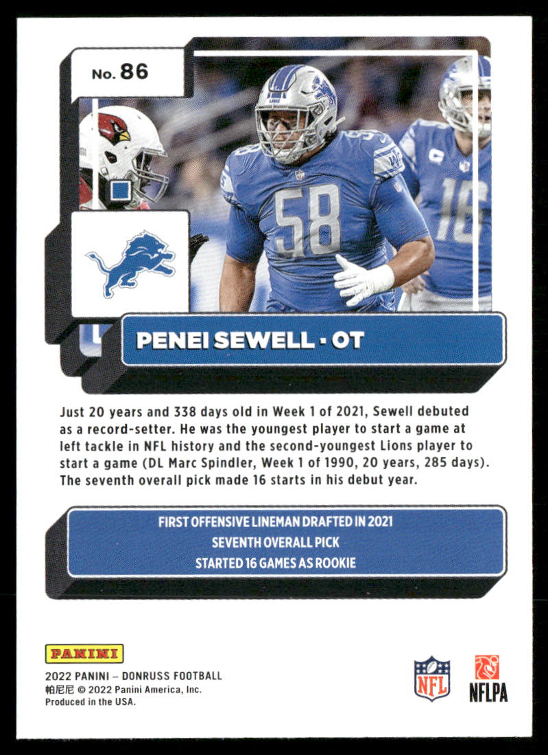 Penei Sewell 2022 Donruss #86 Detroit Lions