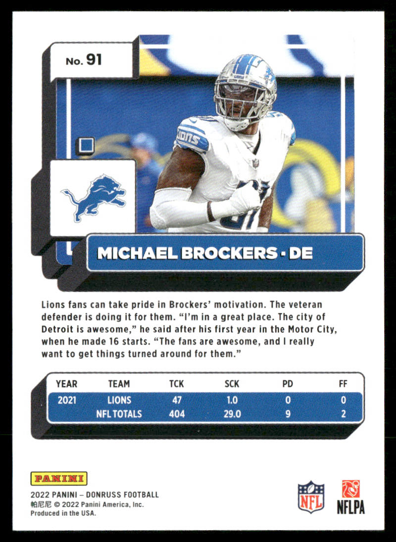 Michael Brockers 2022 Donruss #91 Detroit Lions
